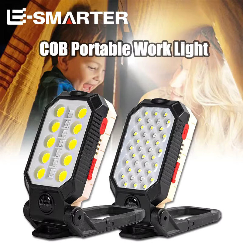 ESMARTER USB wiederaufladbare COB LED Arbeitsleuchte und Notfall-Taschenlampe in Schwarz - Bild 2
