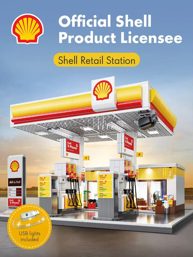 CaDA Shell DIY Shell Retail Station C66026W Autowaschanlage Tankstelle, Baustein-Set, mit USB-Beleuchtung, ab 14 Jahren - Bild 5