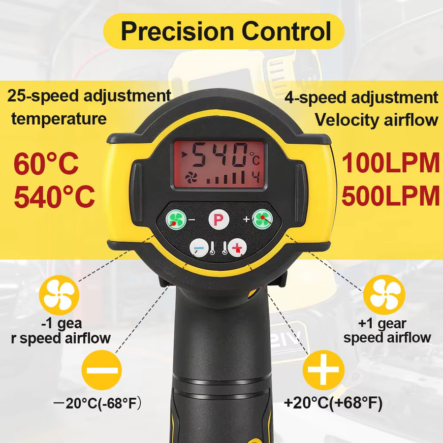 Makita Kabellose Heißluftgebläsepistole 2000W mit 540 °C für Lackentfernung und Autofolienentfernung, Gelb - Bild 6