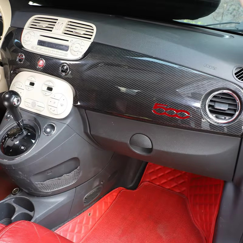 Metyoucar Armaturenbrett Verkleidung aus echter Carbon-Faser für Fiat 500 und Abarth 595 695 595C 695C (2007-2015), Beifahrer-Zierleiste, Schwarz - Bild 3