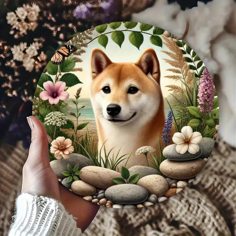 Potdemiel Shiba Inu Runde Metall-Wandkunst Dekorative Eisenschild Illustration Multicolour Durchmesser: 20 cm - Bild 3