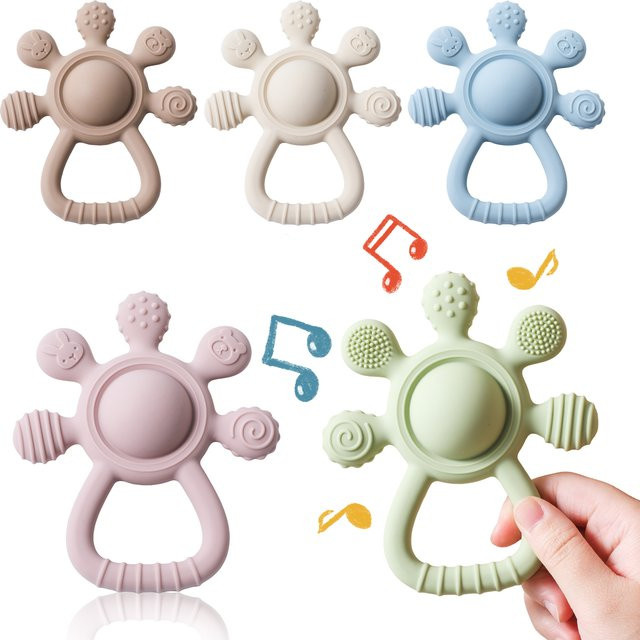 Let's Make BPA-freier Silikon-Beißring mit Rasselfunktion für Babys ab 0 Jahren, Mehrfarbig - Bild 1
