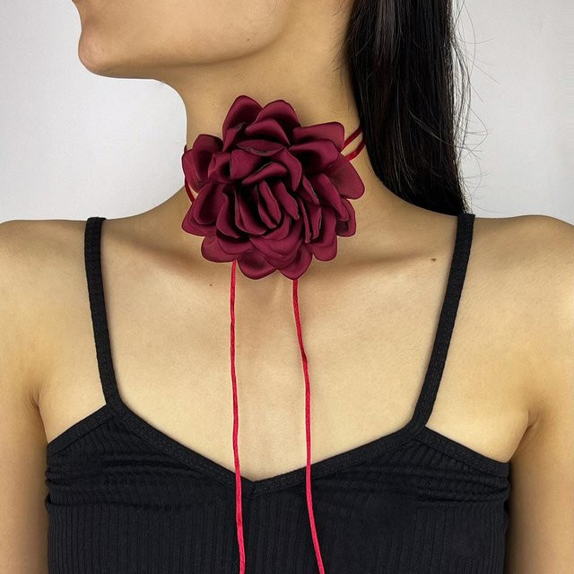 Halskette Satin-Rosen, bordeaux, Damen - Bild 1