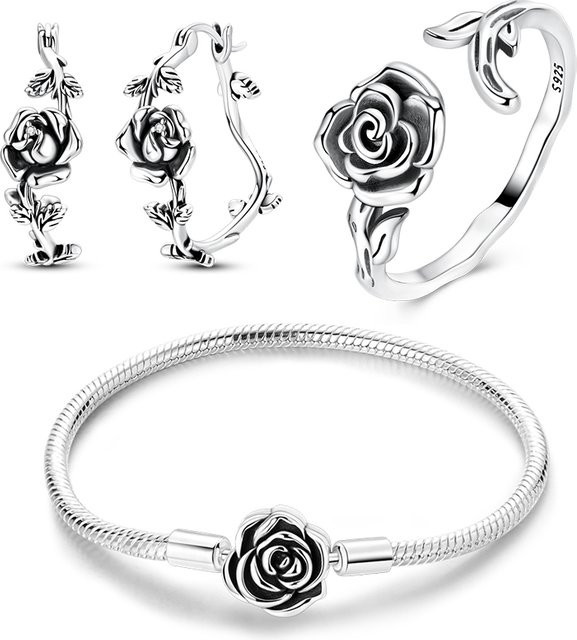 Schmuck-Set 925 Silber, Dornige Rose, Damen - Bild 1