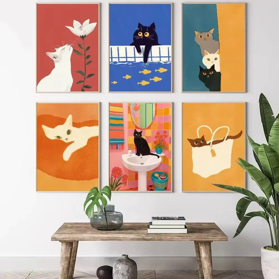 Potdemiel Leinwand-Poster mit buntem Katzenmotiv als moderne Wandkunst für deine Raumdekoration - Bild 2