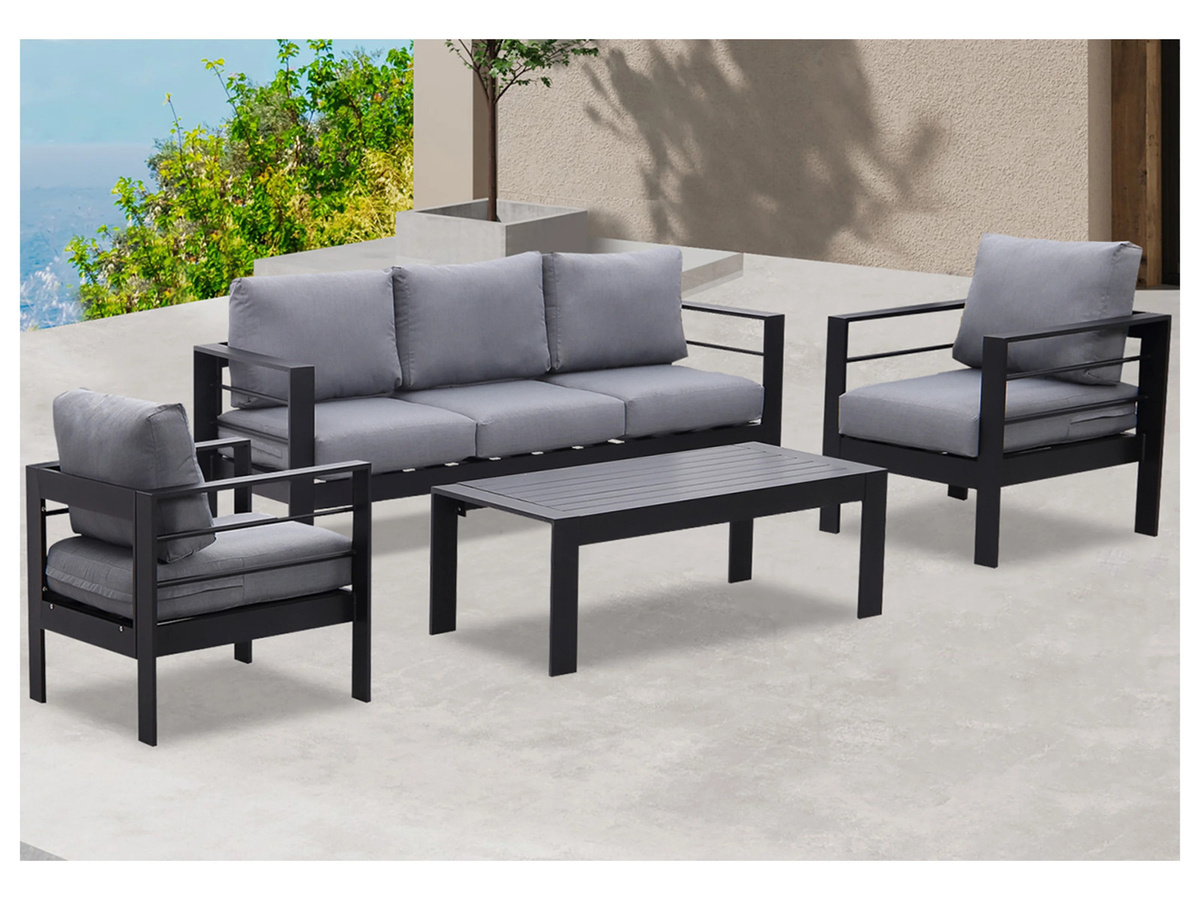MEXO Gartenmöbel Lounge-Set Genua aus Aluminium mit Polstern für 5 Personen in Schwarz und Grau - Bild 2