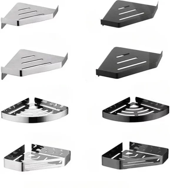 Wandmontiertes Eckregal aus Edelstahl in Silber für Badezimmer und Küche - Bild 1