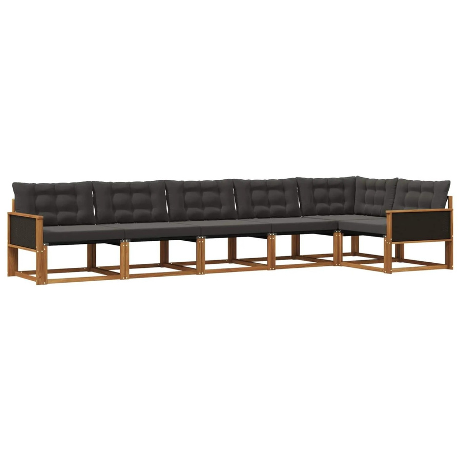 vidaXL Outdoor-Sofagarnitur L-Form aus Akazienholz mit 6 Kissen in Schwarz und Natur - Bild 2