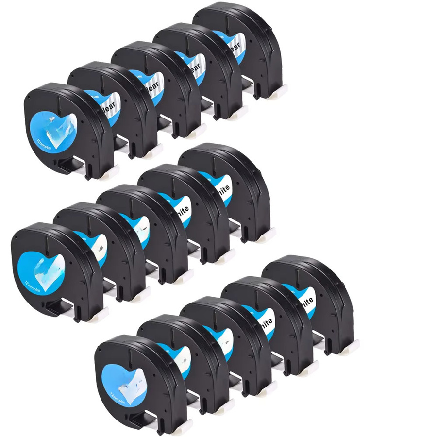 5er Pack Dymo LetraTag kompatible Etikettenbänder für LT-100H, Breite: 12 mm, Kunststoff-Papier, Thermal-Druck - Bild 3