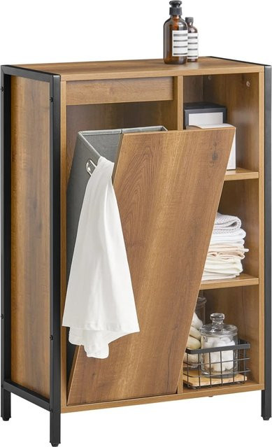 SoBuy Wäscheschrank BZR65-PF in Braun mit ausklappbaren Wäschesäcken und Regalfächern, B/T/H: 60 x 30 x 90 cm - Bild 1