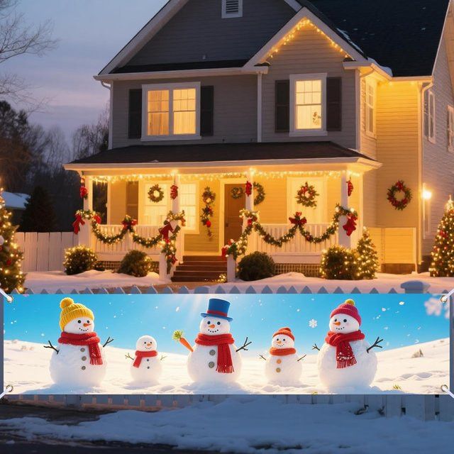 VIKAMA Weihnachts Banner mit Schneemann und Rentier für Indoor und Outdoor, Multicolor, B/H: 180 x 35 cm - Bild 1