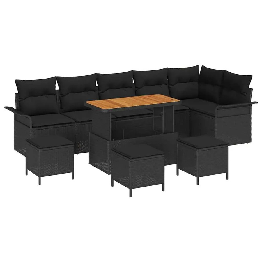 vidaXL Garten-Sofa-Set 10-teilig aus Poly-Rattan und Akazienholz in Schwarz - Bild 2