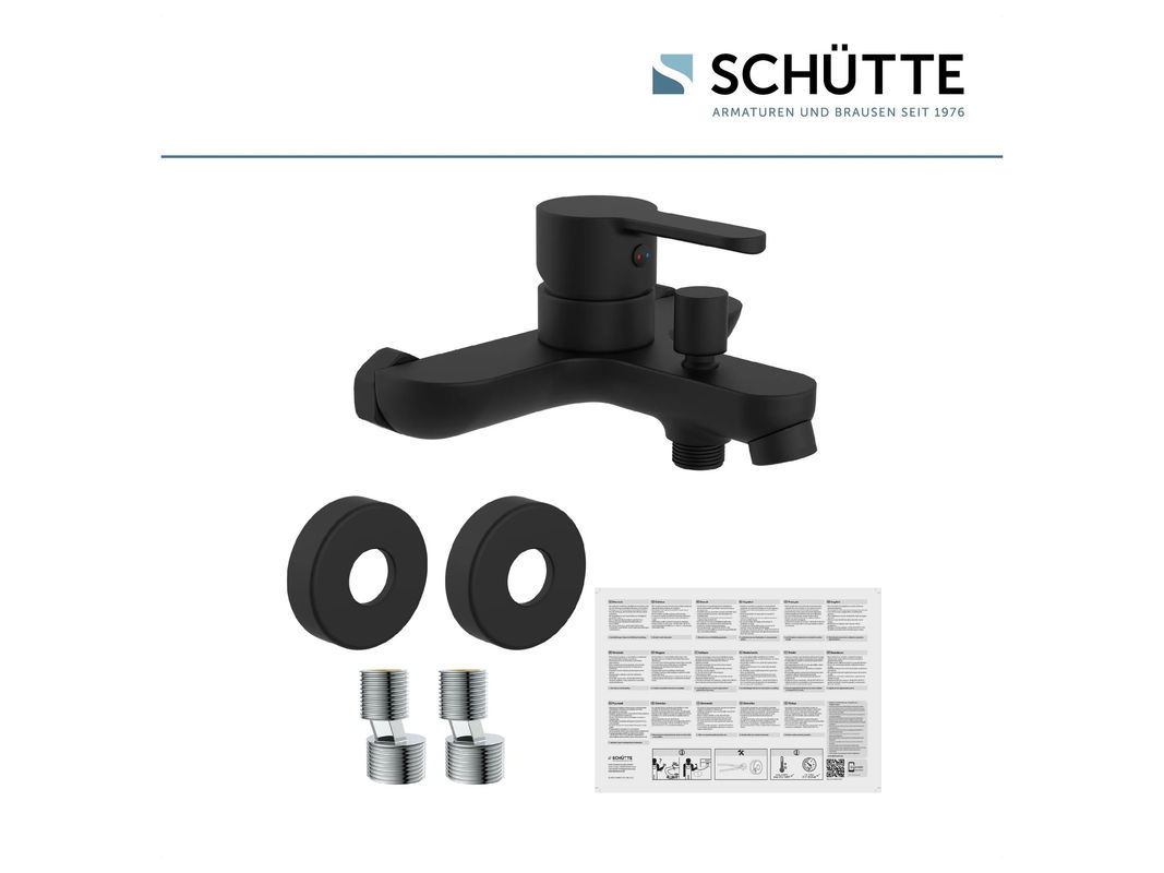 Schütte Wannenarmatur Denver Einhebelmischer mit Sprayfunktion, Schwarz Matt, Wandmontage, Messing - Bild 2