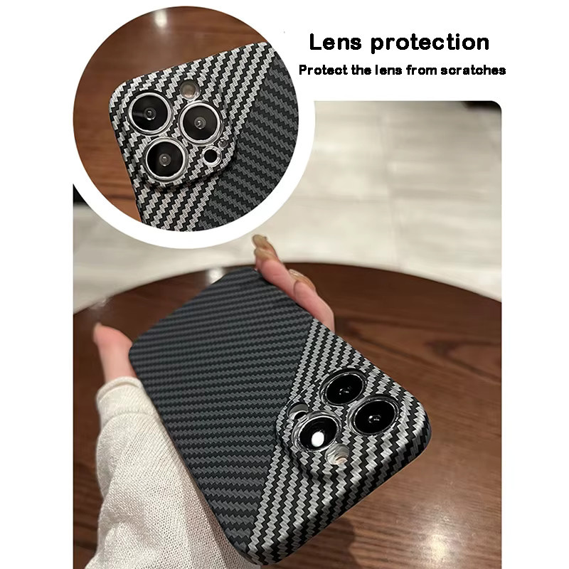 FUCHU Carbon Faser Handyhülle für iPhone 16 15 14 13 12 11 Pro Max, ultra dünne Rückseite mit Kameraschutz, Schwarz/Grün - Bild 3