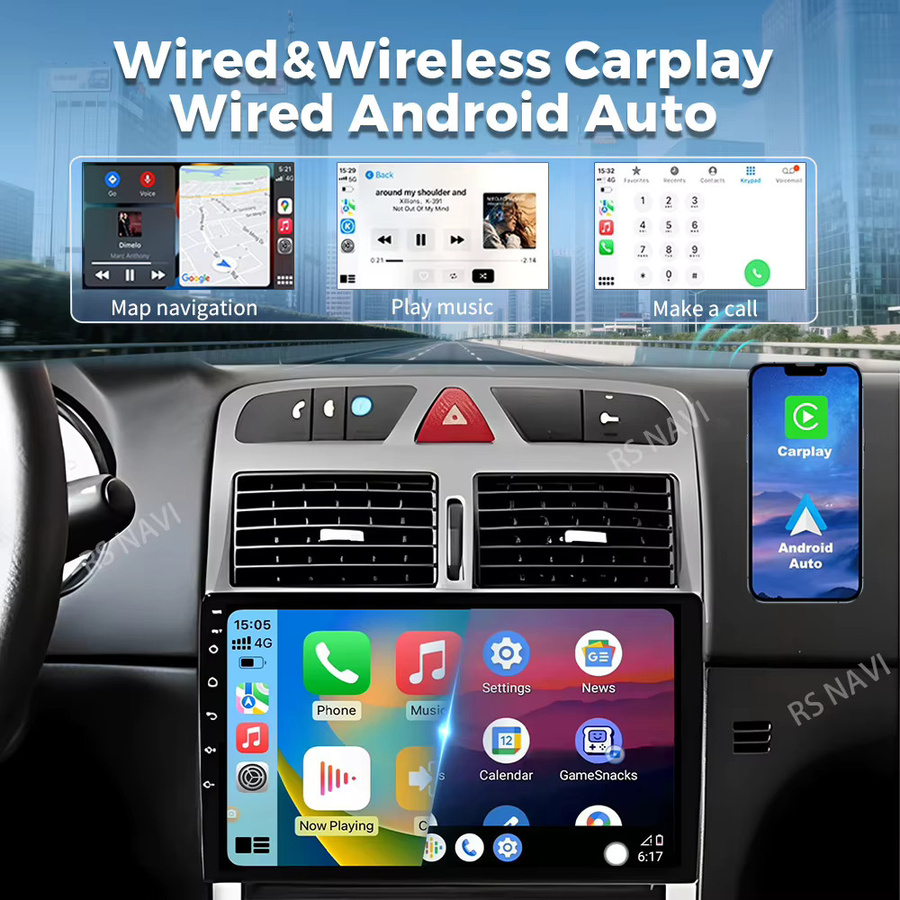 RSNAVI Android 16 Autoradio für Peugeot 307 307CC 307SW (2002-2013) mit 2K QLED Display, GPS, CarPlay und Multimedia-Videoplayer, Schwarz - Bild 2