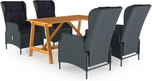 vidaXL 5-tlg Garten-Essgruppe Modell 9 in Dunkelgrau aus Holz und Stahl - Bild 1
