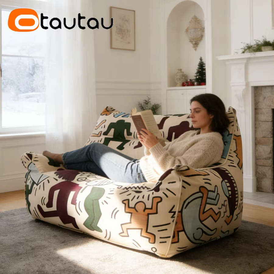 OTAUTAU 2-Sitzer Sitzsackbezug mit Graffiti-Design in Multicolour, Bezug für Sessel, Liege und Pouf, Modell SF409 - Bild 4
