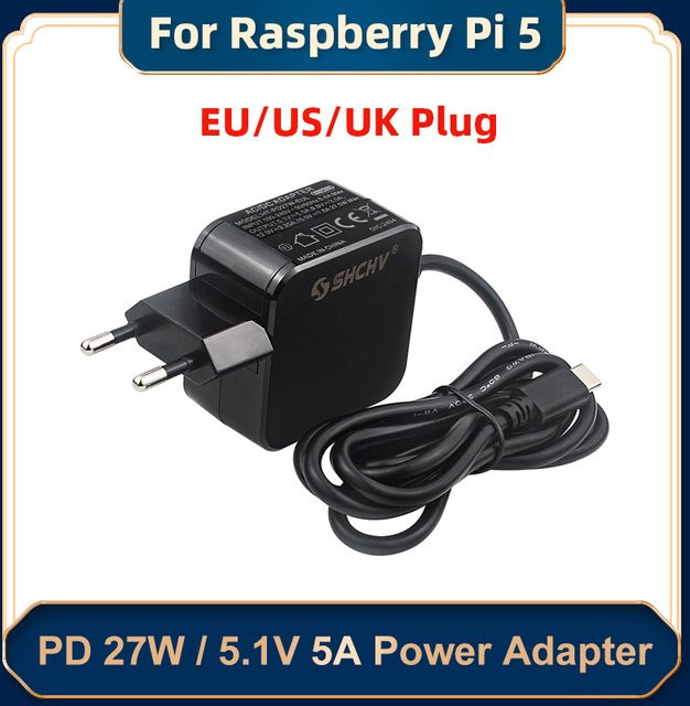 Caturda USB-C Netzteil für Raspberry Pi 5, 5,4 V 5 A Adapter in Schwarz - Bild 1