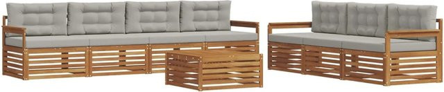 vidaXL Outdoor-Sofagarnitur 8-teilig aus Akazienholz mit Kissen in Natur und Hellgrau - Bild 1