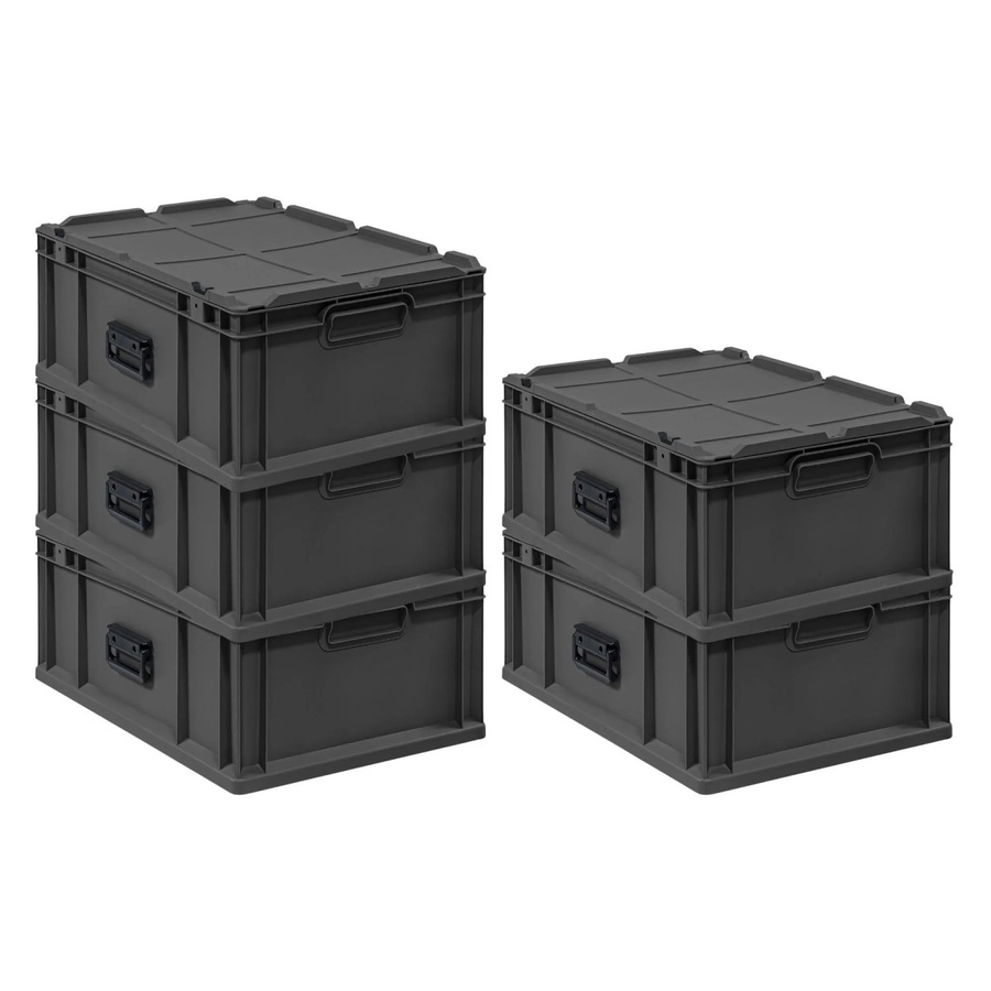 PROREGAL Supersparset 5x Eurobox Nextgen Portable Transportbehälter mit verstärkten Wänden, Schwarz, H x B x T: 23,5 x 40 x 60 cm, 44 Liter - Bild 2
