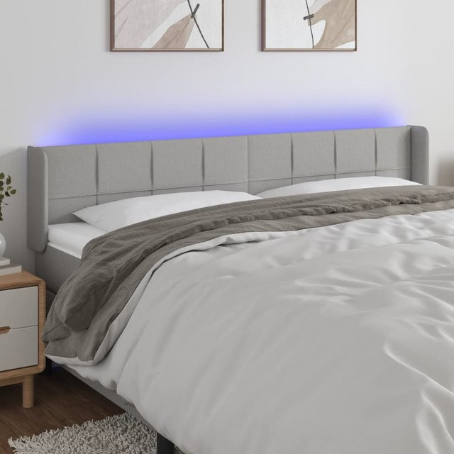 vidaXL LED Bettkopfteil in Hellgrau mit Stoffbezug, B/T/H: 163 x 16 x 78/88 cm - Bild 2