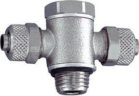Riegler T-Schwenkverschraubung mit O-Ring, M5, für Schlauch 5/3, Messing vernickelt, Silber - Bild 1