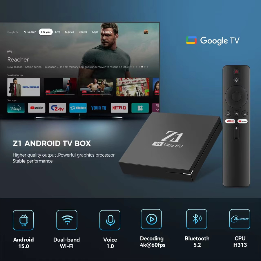 PK Q7 TX1 Smart Android 15 TV-Box mit 8GB RAM und 128GB Speicher, 4K HDR, Allwinner H313 Quad-Core, 5G/2.4G WLAN, Bluetooth 5.0 und USB 2.0, Schwarz - Bild 3