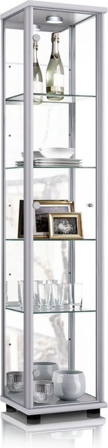 K-Möbel Glasvitrine stehend in Silber mit LED-Beleuchtung, Spiegel und 5 höhenverstellbaren Glasböden, H x B x T: 176 x 37 x 33 cm - Bild 1