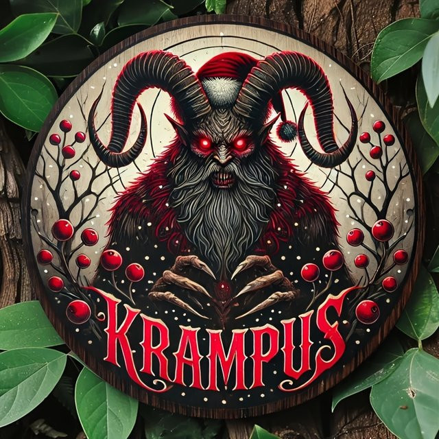 Retro-Metallschild Potdemiel mit Krampus-Motiv, Rund, Mehrfarbig, Durchmesser: 20,3 cm - Bild 1
