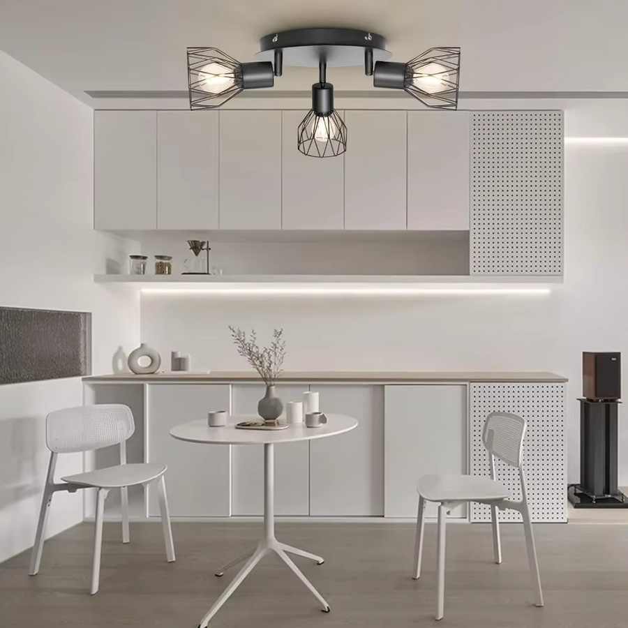 JOYINLED Deckenleuchte und Wandstrahler aus Metall in Schwarz mit 3 drehbaren Leuchten für E14 LED-Leuchtmittel, ideal für Küche, Wohnzimmer und Schlafzimmer - Bild 4