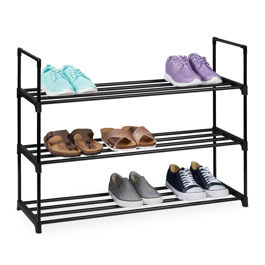 Relaxdays Schuhregal aus Metall in Schwarz, stapelbares Stecksystem mit 3 Ebenen, B/T/H: 92 x 55 x 30 cm - Bild 2