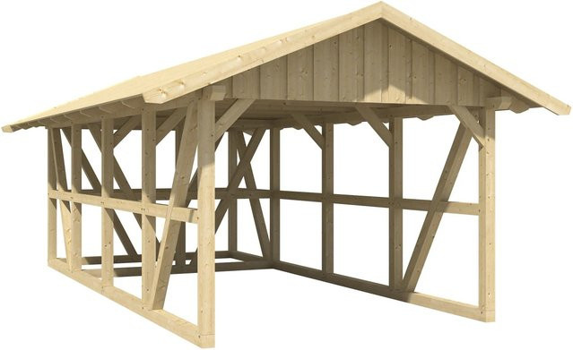 Skan Holz Carport Schwarzwald aus Fichtenholz mit Dachschalung und Abstellraum in Natur/Braun, B: 424 cm, B: 772 cm - Bild 1