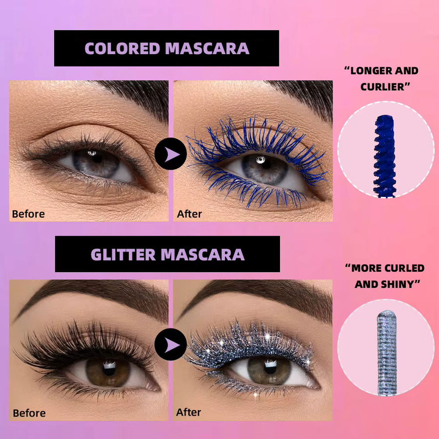 QIBEST Double Ended Diamond Glitter Mascara, Blau, Schimmernd, Unisex - Bild 3
