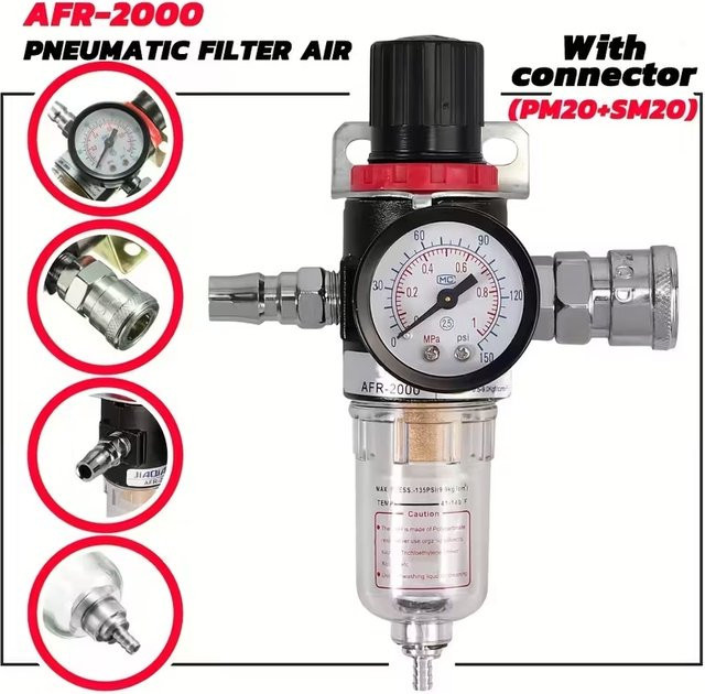 AGASHE Pneumatische Filter Luftbehandlungseinheit AFR-2000 mit Druckregler und Ölwanne PM20 + SM20 - Bild 1