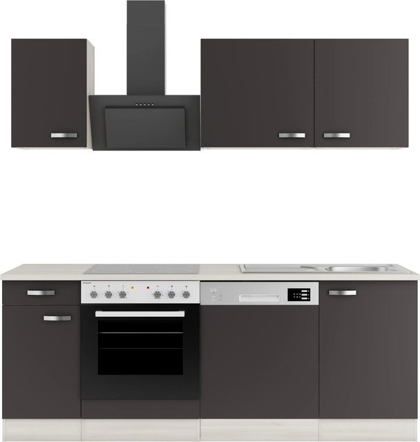OPTIFIT Faro220 Küchenzeile in Anthrazit mit modernem Design und melaminbeschichteten Qualitätsspanplatten, Breite: 210 cm - Bild 1
