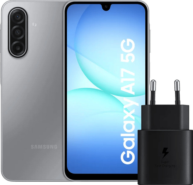 Samsung Galaxy A17 5G Smartphone mit 128GB Speicher in Grau inklusive Samsung 25 Watt Ladegerät in Schwarz - Bild 1