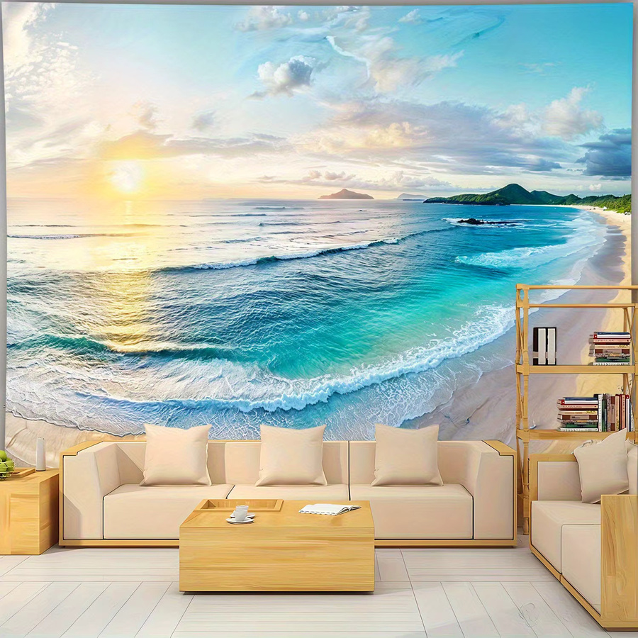 VIKAMA Wandteppich Meereslandschaft mit Ozean und Sonnenuntergang, Mehrfarbig, B: 95 cm, H: 73 cm - Bild 2