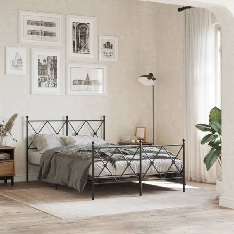 vidaxl Metallbett mit Kopf- und Fußteil in Schwarz, B/T/H: 120 x 200 x 90,5 cm - Bild 1
