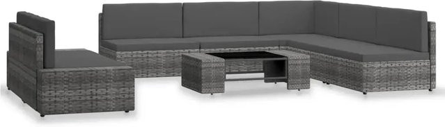 vidaXL 7-tlg Garten-Lounge-Set aus Poly-Rattan in Grau und Anthrazit mit Polstern und Couchtisch in U-Form - Bild 1