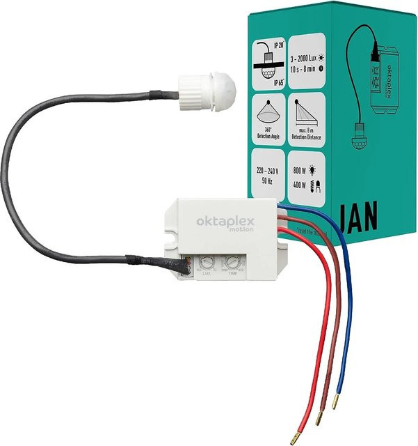 Oktaplex Jan Einbau Bewegungsmelder 360 Grad in Weiß mit IP65/IP20 Schutzklasse und 8m Reichweite - Bild 1