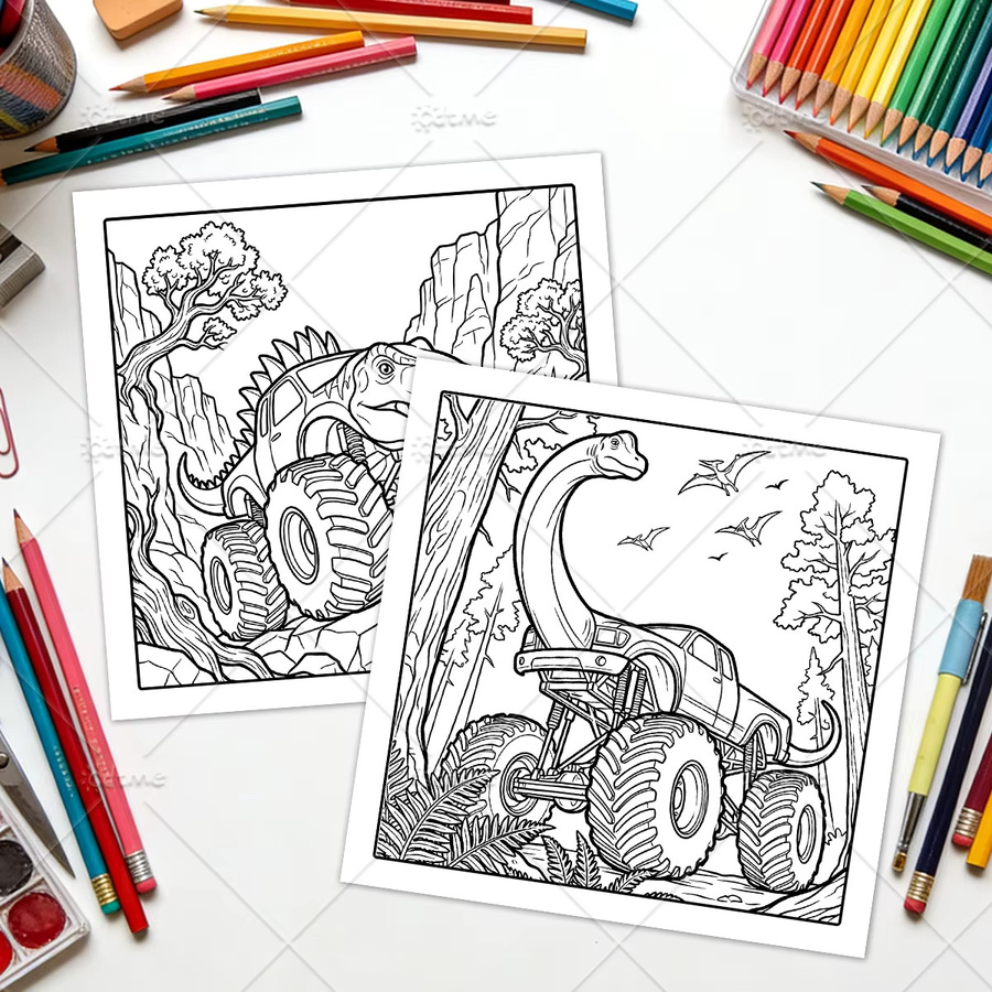 GDTME Monster Truck Dinosaurier Abenteuer Malbuch für Erwachsene - Bild 5