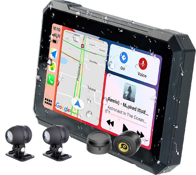 RICOEL 7-Zoll Motorrad-GPS-Navigator mit CarPlay, Kamera und Reifendrucküberwachungssystem in Schwarz - Bild 1