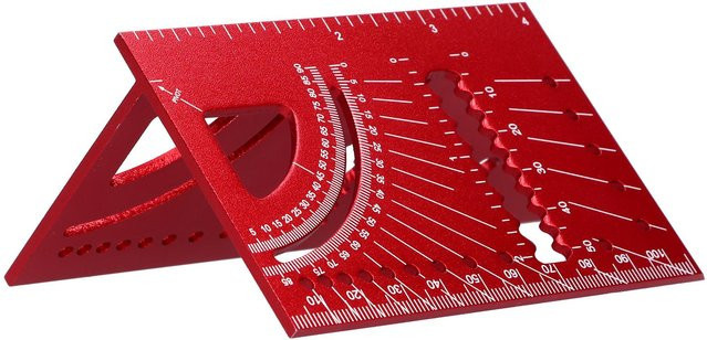 TOMTOP 3D Gehrungswinkel aus Aluminiumlegierung für Holzbearbeitung, Messwerkzeug mit 45 und 90 Grad, Farbe: Rot - Bild 1