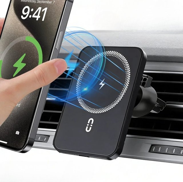 VIKEFON Magnetisches kabelloses Ladegerät und Handyhalterung für MagSafe iPhone 17 16 15 14 13 12 Pro Max XS, Schnellladestation für die Lüftungsschlitze im Auto - Bild 1