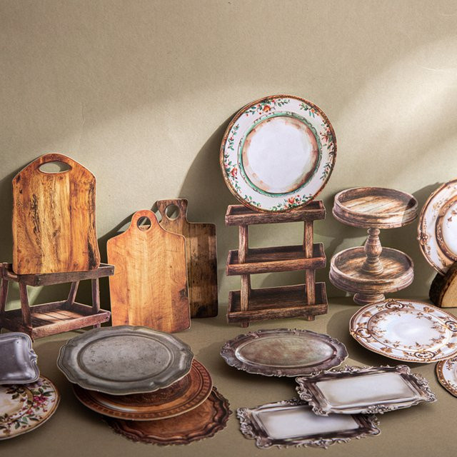 JIANQI Scrapbook-Aufkleber-Set mit 10 Stück Vintage-Geschirr und Tellern in Multicolor für DIY Kunsthandwerk und Alben - Bild 1