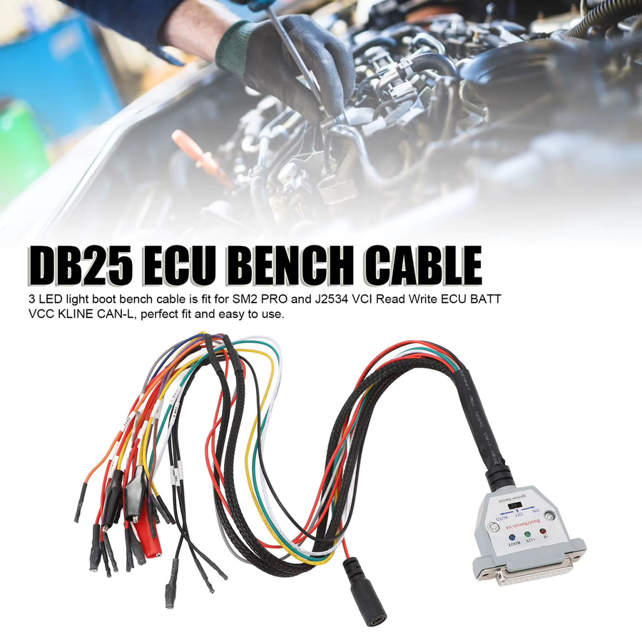 YOSOO ECU Bench Kabel DB25 mit 3 LED-Leuchten und Schalter für SM2 PRO J2534 VCI Read Write ECU BATT VCC KLINE CAN-L in Multicolor - Bild 3