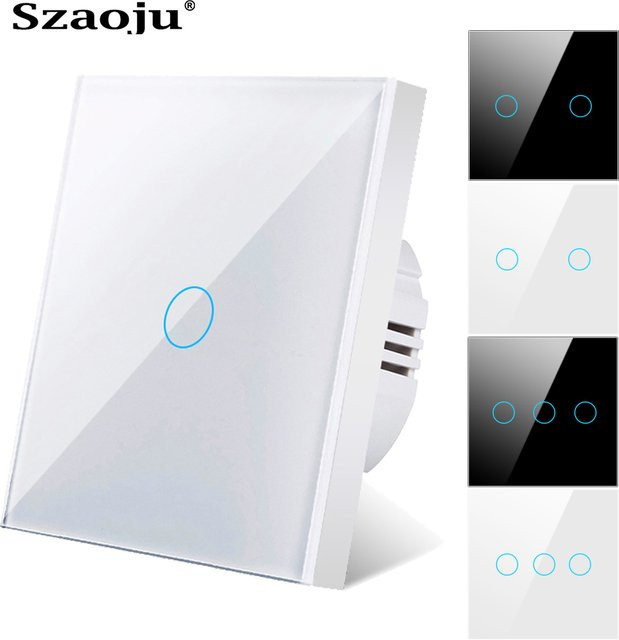 QNCX Touch Lichtschalter aus Kristallglas mit LED-Anzeige, EU Standard, erhältlich in Schwarz oder Weiß, 1/2/3 Gang Auswahl - Bild 1
