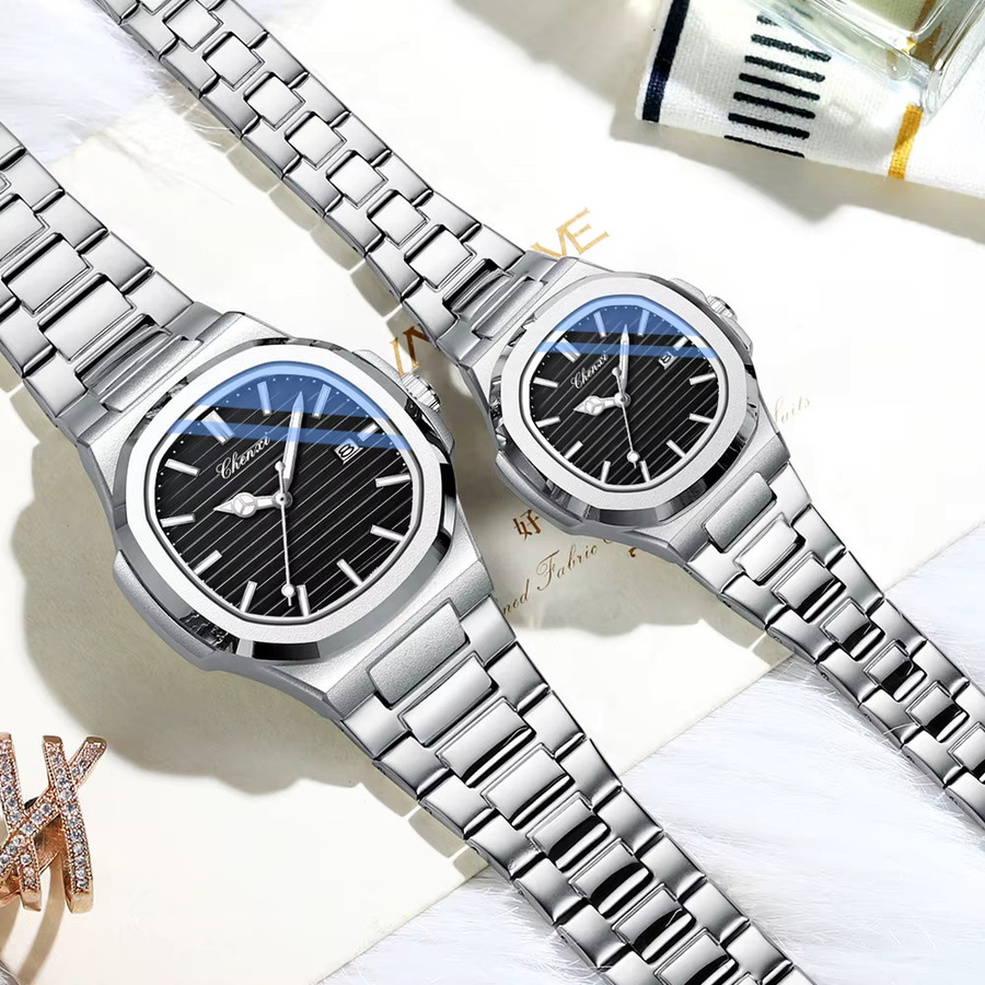 CHENXI Armbanduhr, Quarz, Edelstahl, Eckig, Schwarz, Herren - Bild 3