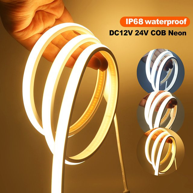 RAZEND COB LED Neon Streifen IP68 wasserdicht, dimmbar, Farbe: Weiß, 12V, flexibles Band mit 320 LEDs für lineare Beleuchtung - Bild 1