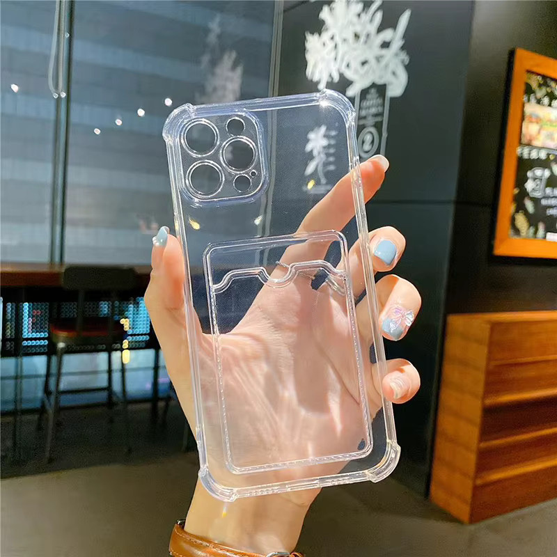 RUWANHU Stoßfeste TPU-Handyhülle mit Kartensteckplatz für iPhone 16 Pro Max, 15 Pro Max, 14 Pro Max, 13 Pro Max, 12 Pro Max, 11 Pro Max in Transparent Pink - Bild 2